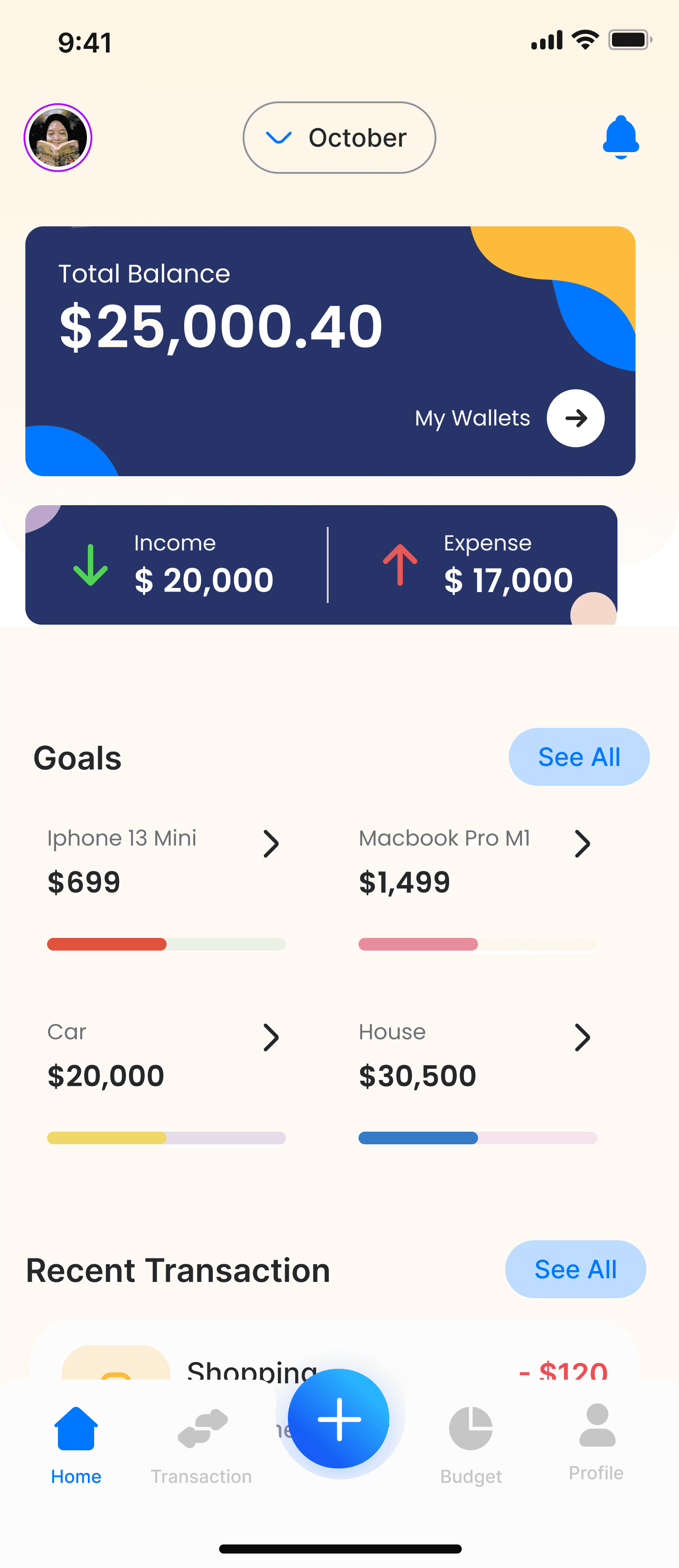 AI budgeting app dashboard - smart money management interface